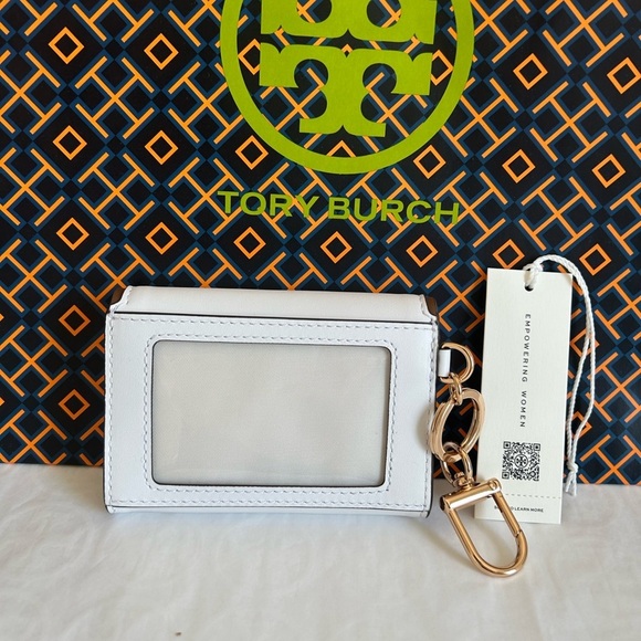 Tory Burch Emerson Soft Colorblock Flap Card Case Wallet Optic White Moose - Picture 2 of 10